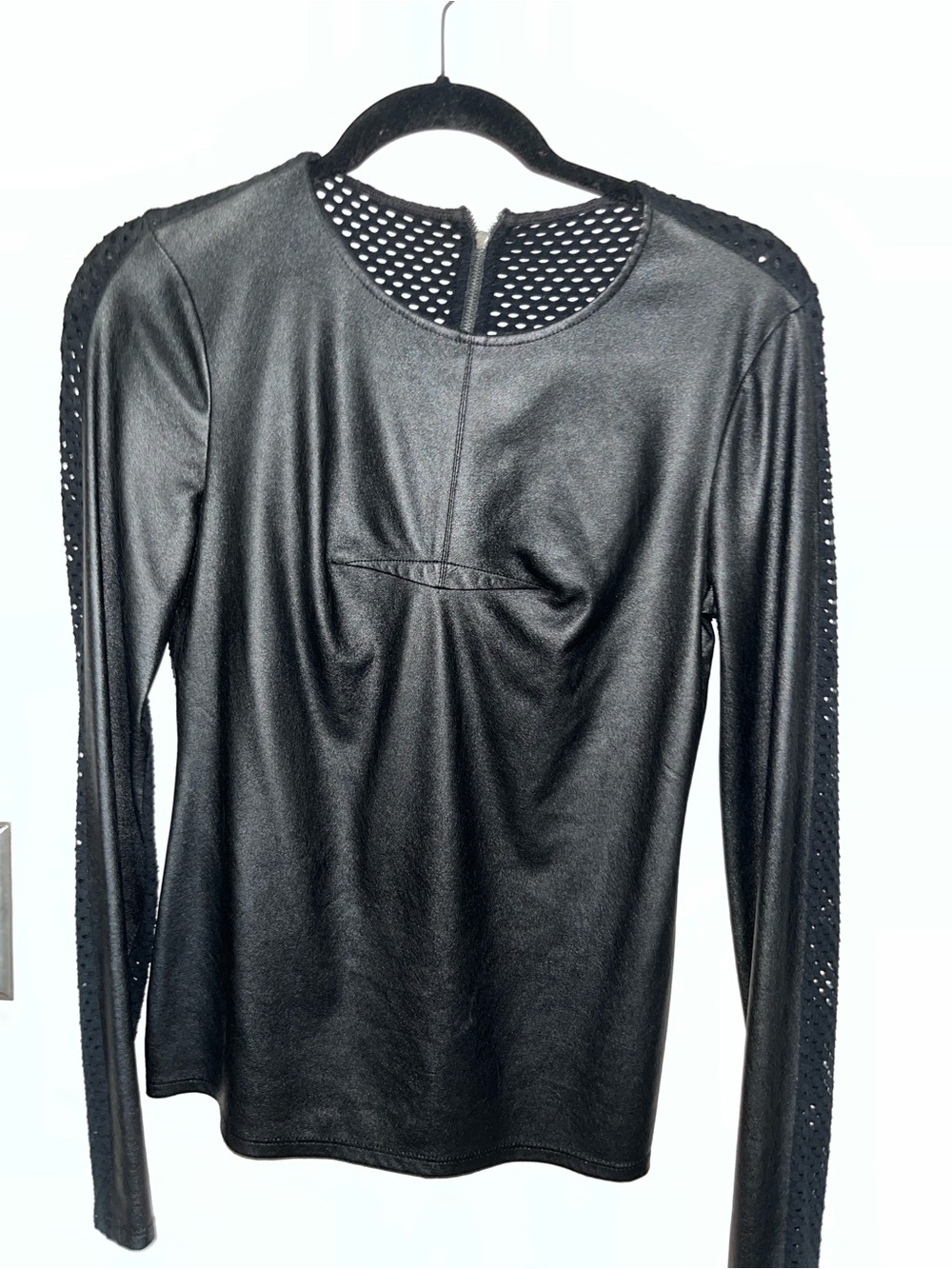 BCBG Black Long-Sleeve Perforated Sleeve Top